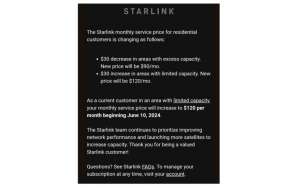 Starlink предупредила часть клиентов в США о повышении абонентплаты из-за «ограниченной пропускной способности» сети