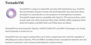 Вышла стабильная версия открытого проекта TornadoVM 1.0 для запуска Java на гетерогенном оборудовании: CPU, GPU и FPGA