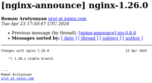 Вышел nginx 1.26.0